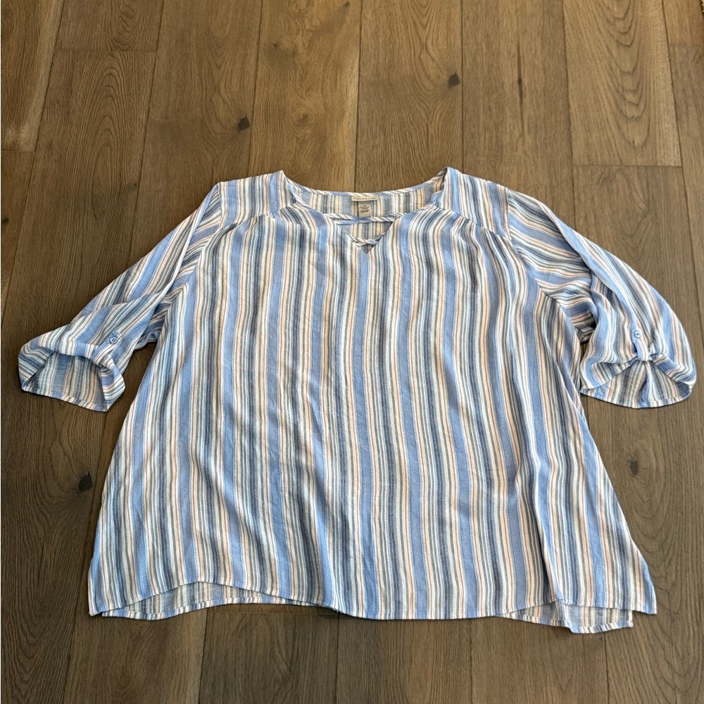 Catherines Striped Tunic Keyhole Neckline Size 4x Top Lightweight Resort Flowy